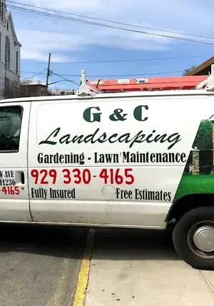 G&C Landscaping work van parked on a Brooklyn street