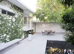 Courtyard with green walls and planters on a commercial property